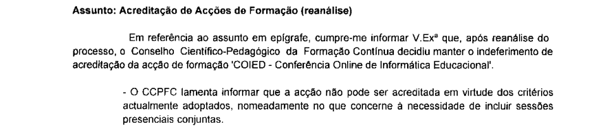 Indeferimento CCPFC